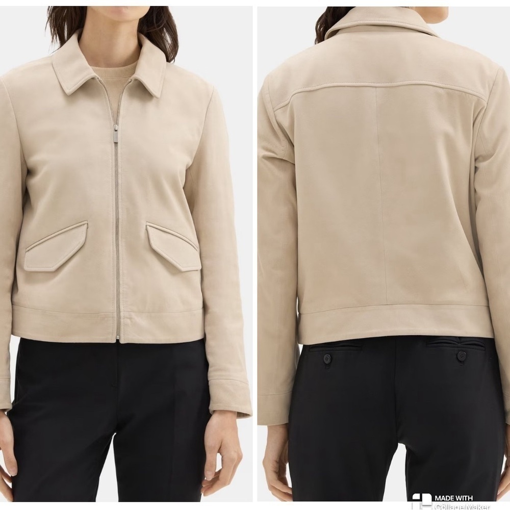 Theory women Short Zip Jacket in Suede Sand NWT